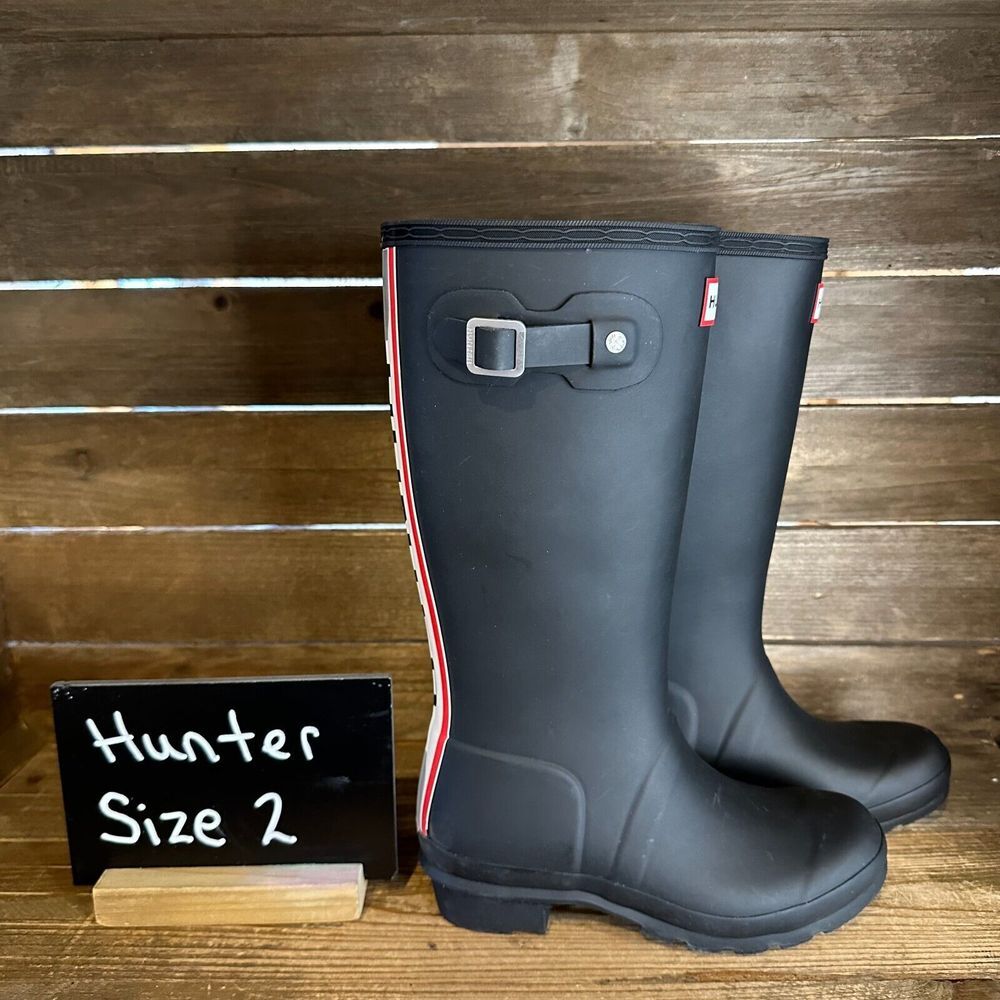 New NWOB Kids Hunter Original Backstrap Black Waterproof Rain Boots Size 2/3 Y